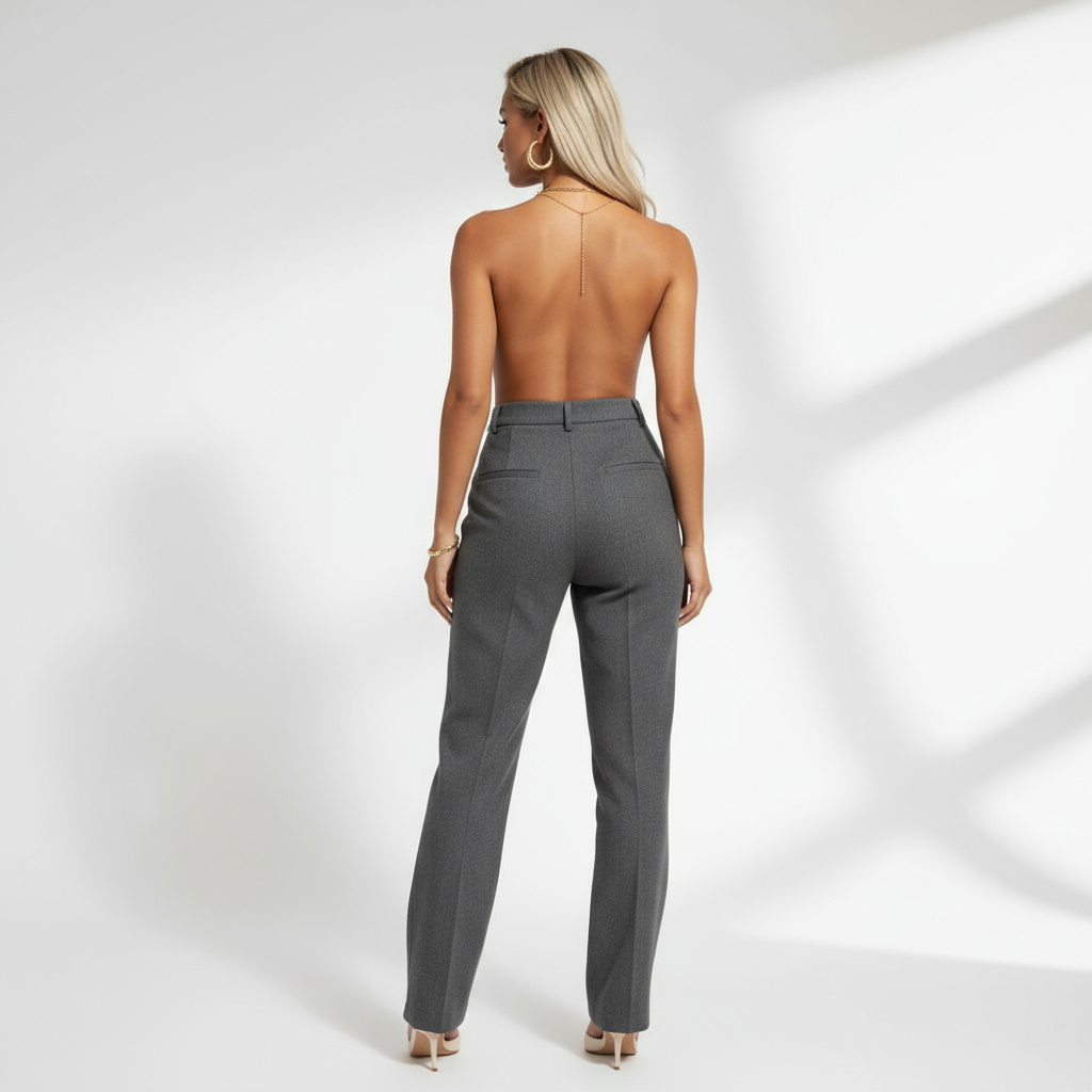 Wool Blend Straight Leg Trousers