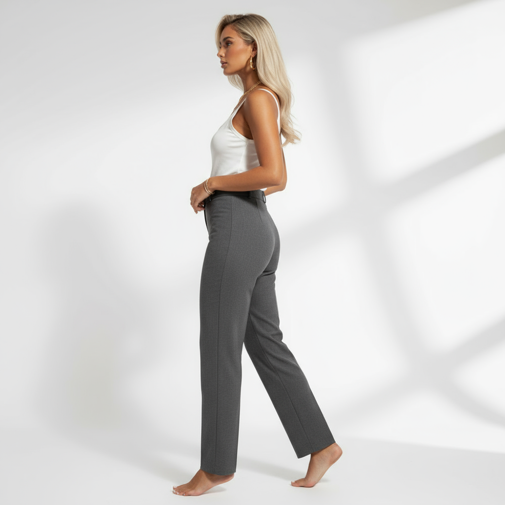 Wool Blend Straight Leg Trousers