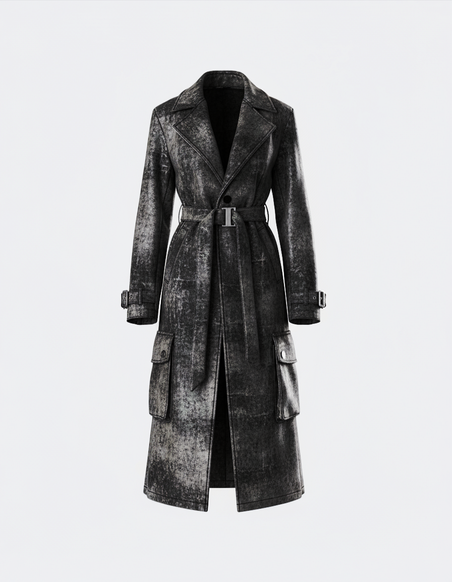 Cracked Leather Trench Coat