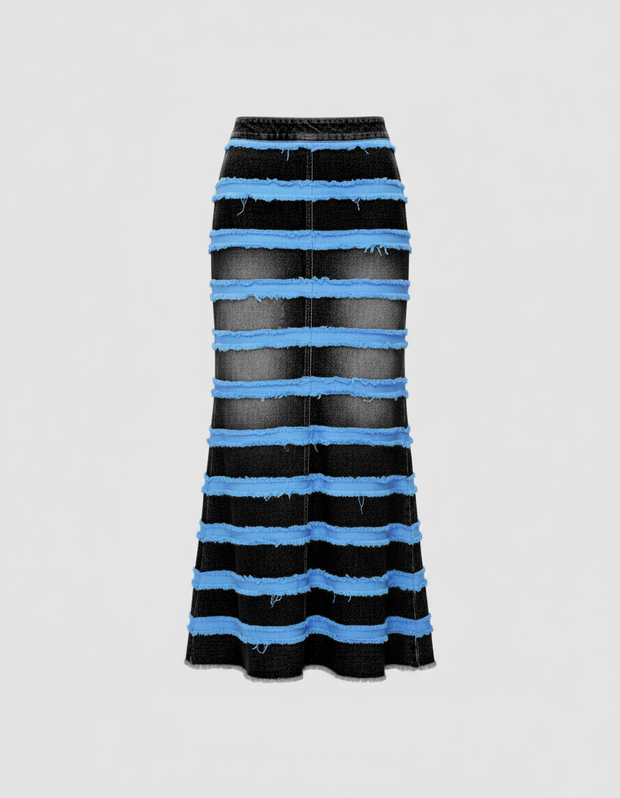 Frayed Denim Midaxi Skirt