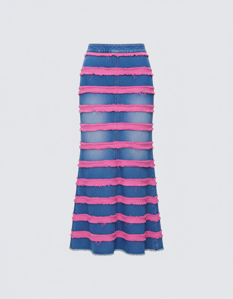 Frayed Denim Midaxi Skirt
